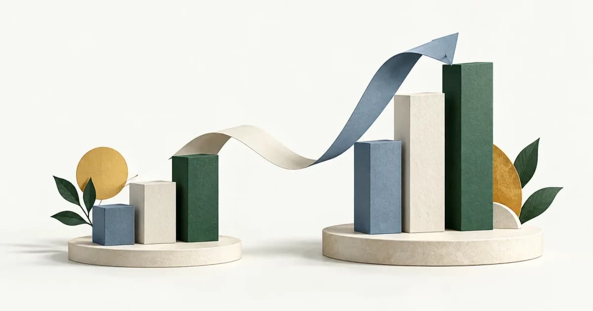 Two groups of blocks at different heights connected by a change arrow