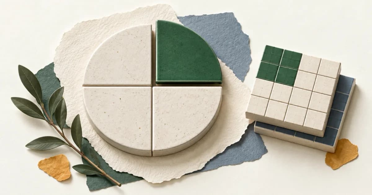 A segmented circular disk and square tiles representing parts of a whole
