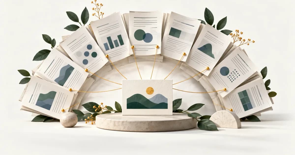 Research papers connected to a central evidence card